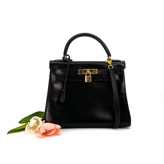 Thalita, 1994 Kelly 28 Box Calf Black with stamp ○X