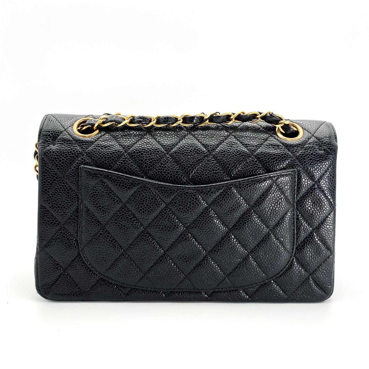 Bert, Vintage Authentic Chanel 6 series small classic flap black caviar with seal and card