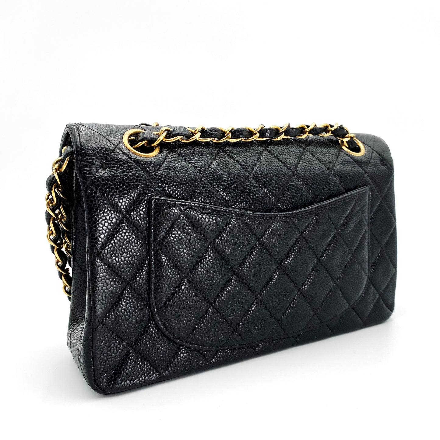 Bert, Vintage Authentic Chanel 6 series small classic flap black caviar with seal and card