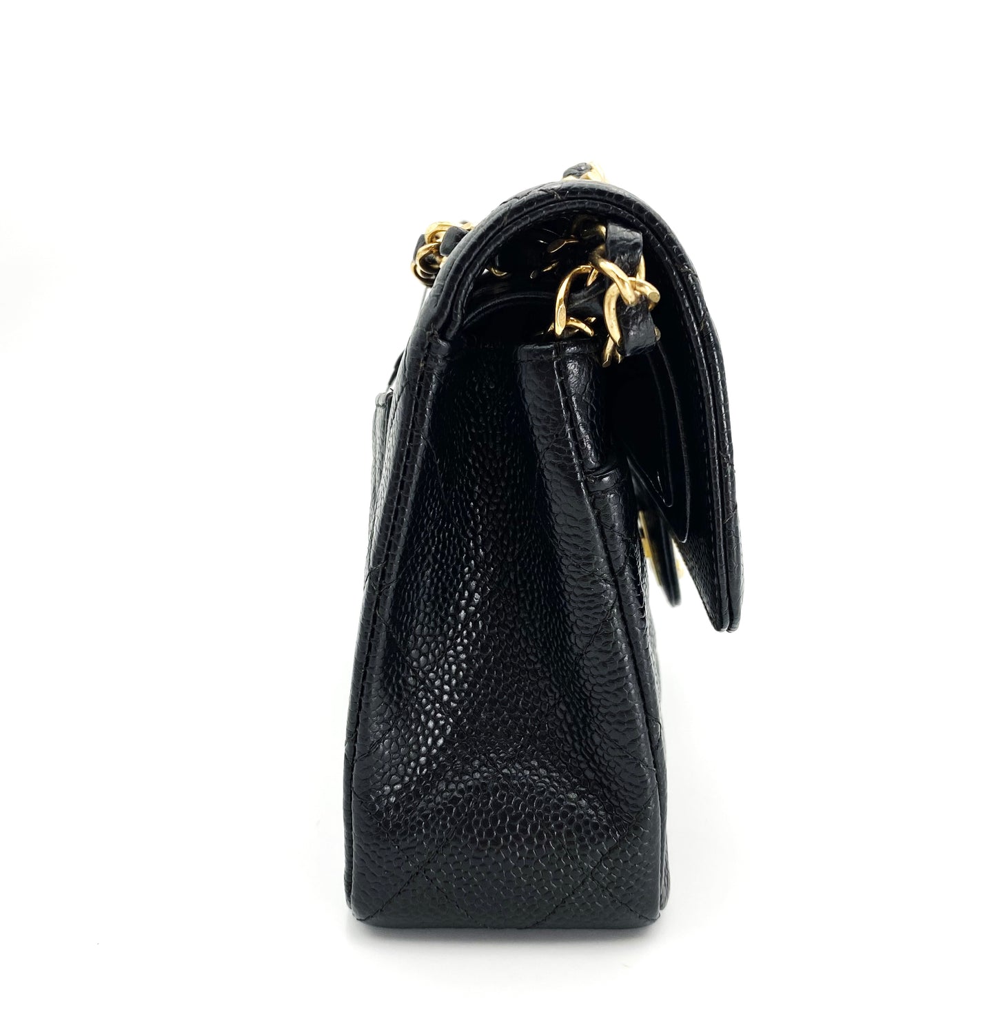 Bert, Vintage Authentic Chanel 6 series small classic flap black caviar with seal and card