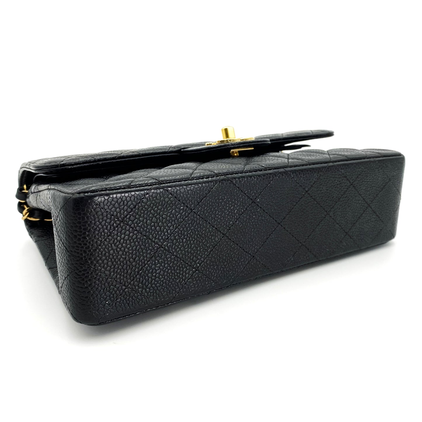 Bert, Vintage Authentic Chanel 6 series small classic flap black caviar with seal and card