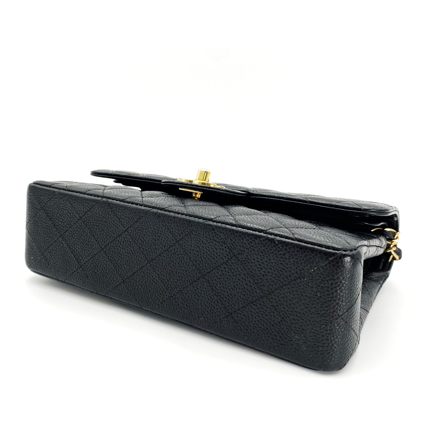 Bert, Vintage Authentic Chanel 6 series small classic flap black caviar with seal and card
