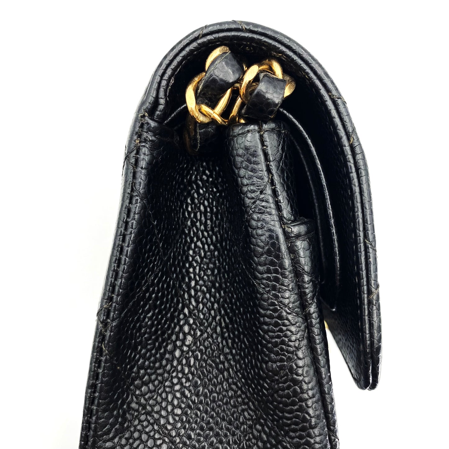 Bert, Vintage Authentic Chanel 6 series small classic flap black caviar with seal and card