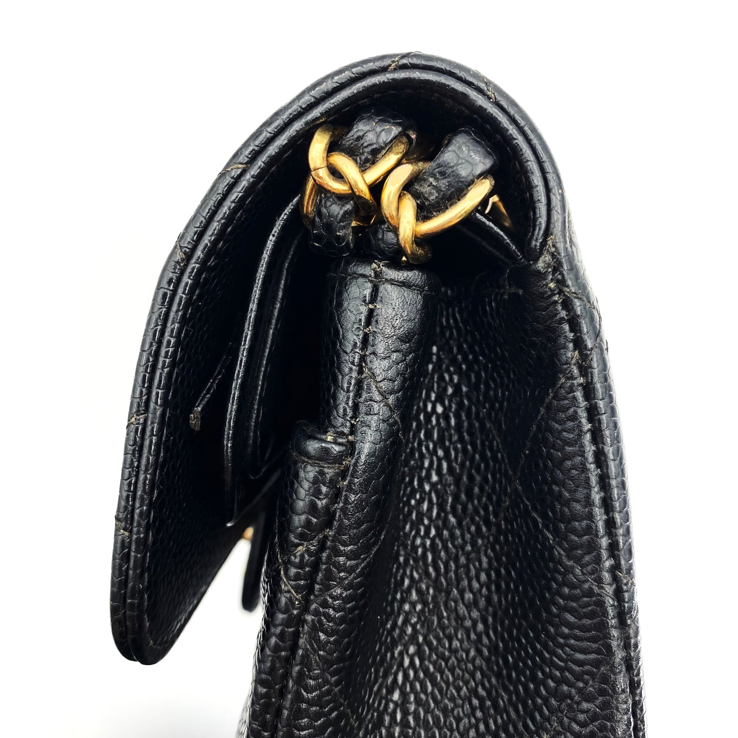Bert, Vintage Authentic Chanel 6 series small classic flap black caviar with seal and card