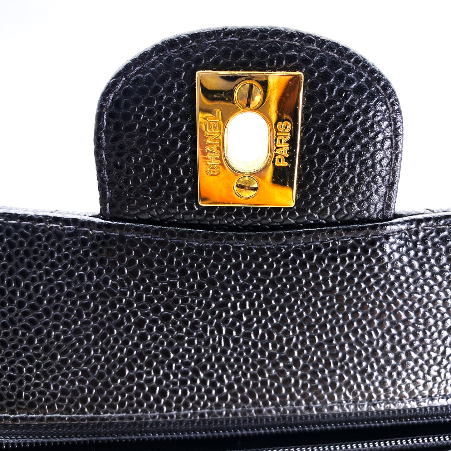 Bert, Vintage Authentic Chanel 6 series small classic flap black caviar with seal and card