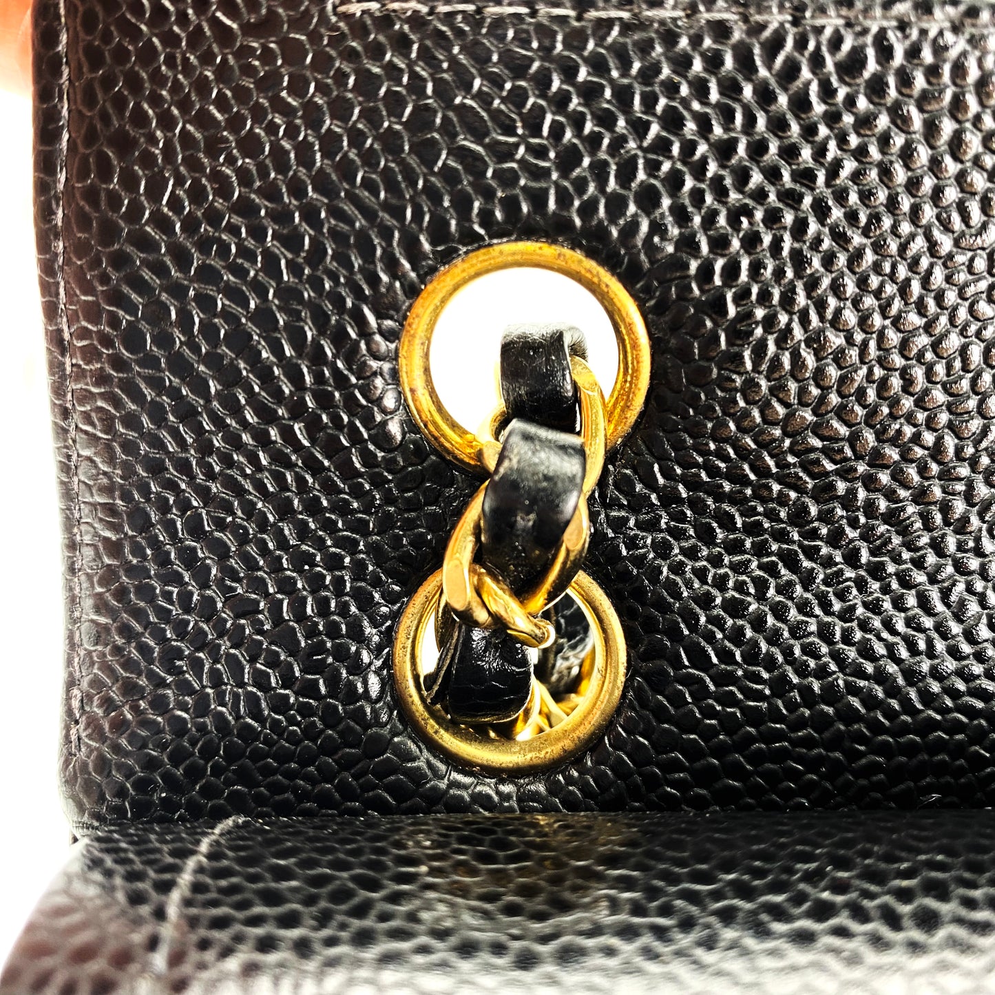 Bert, Vintage Authentic Chanel 6 series small classic flap black caviar with seal and card