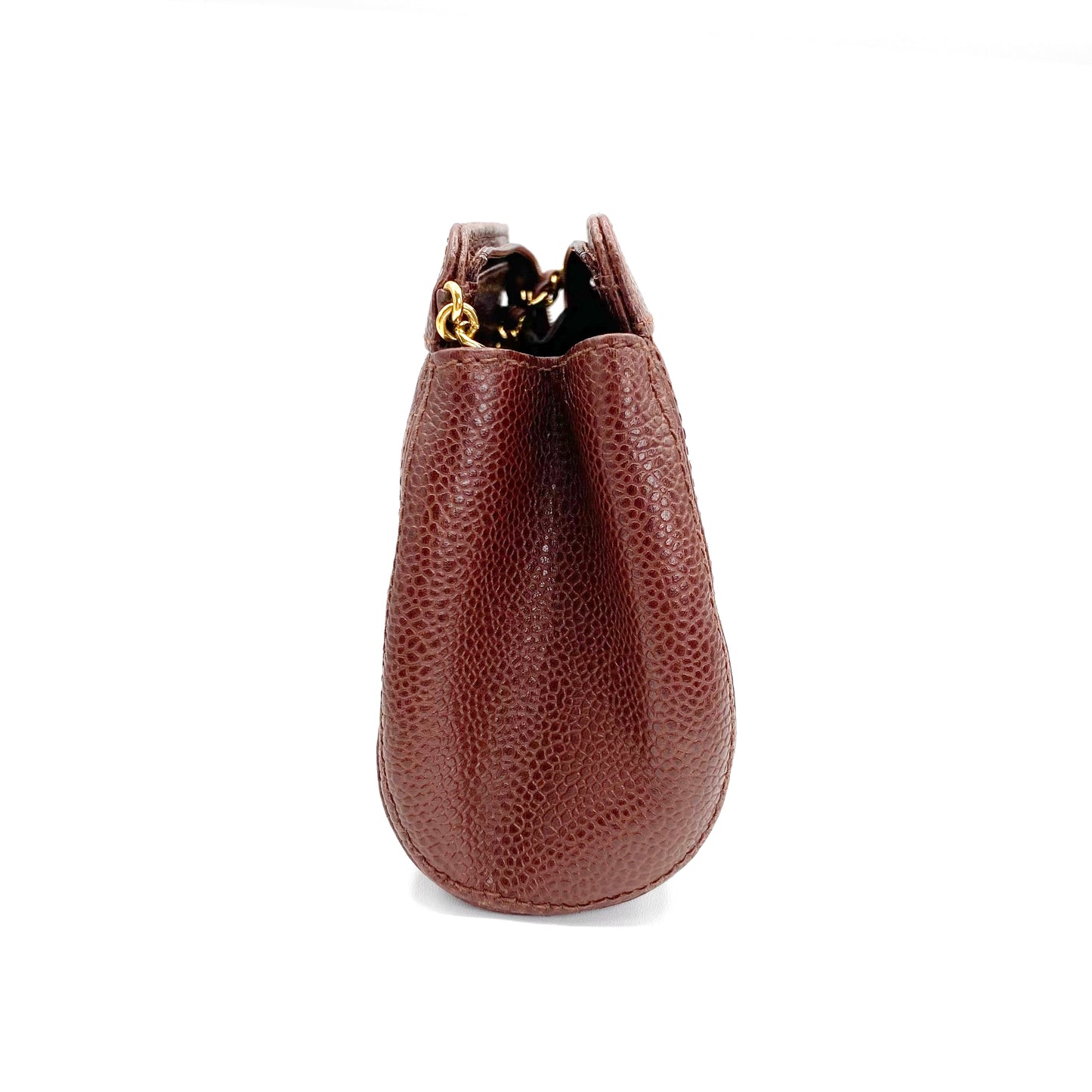 Eljayne, Vintage Authentic Chanel 5 series mini brown caviar "dumpling" with seal and card