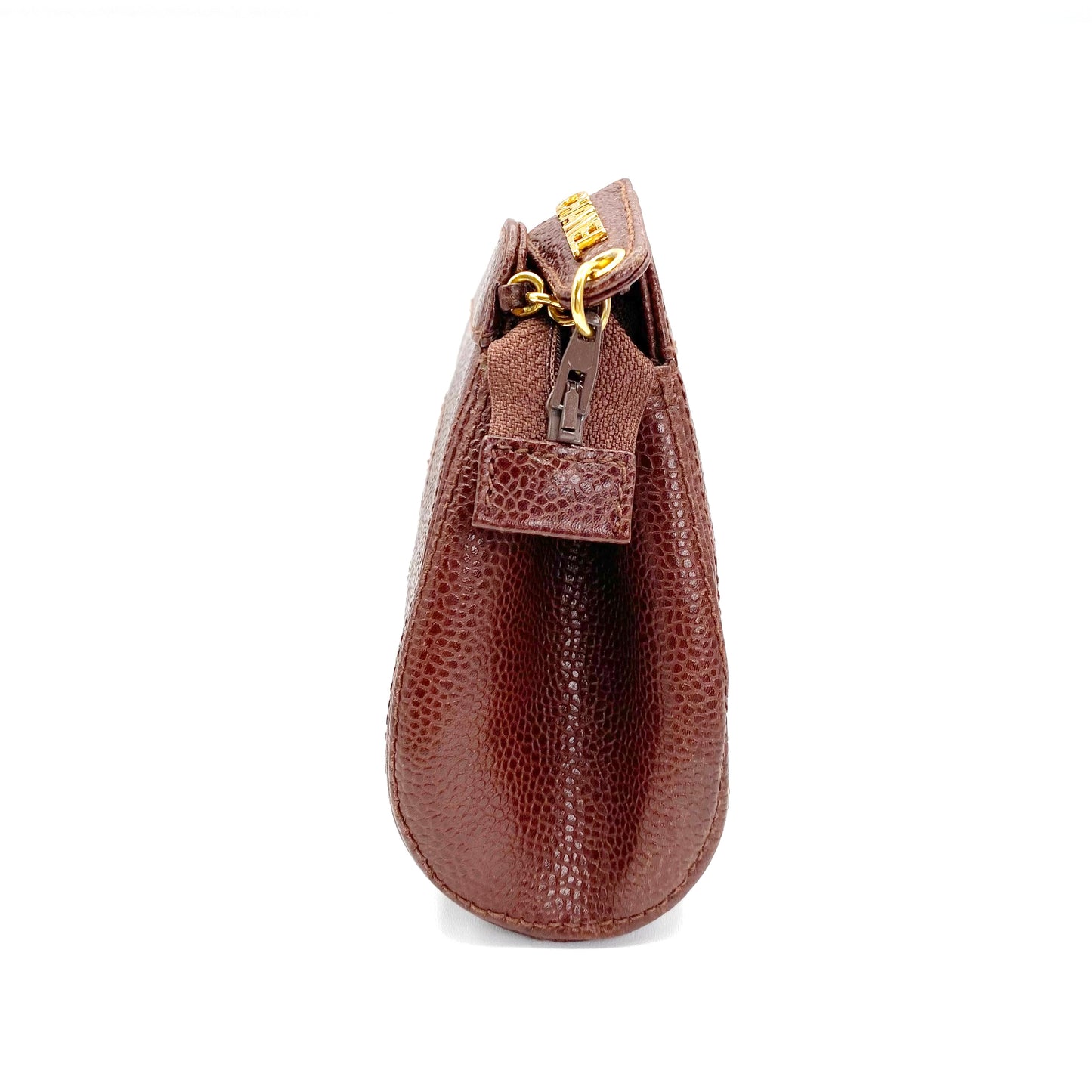 Eljayne, Vintage Authentic Chanel 5 series mini brown caviar "dumpling" with seal and card