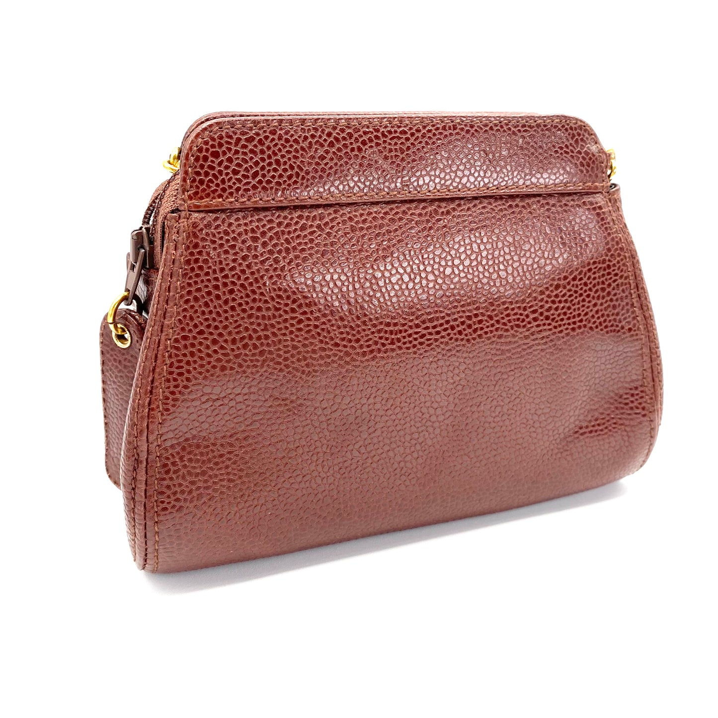Eljayne, Vintage Authentic Chanel 5 series mini brown caviar "dumpling" with seal and card