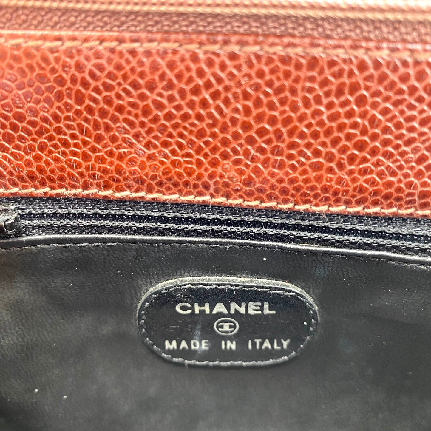 Eljayne, Vintage Authentic Chanel 5 series mini brown caviar "dumpling" with seal and card