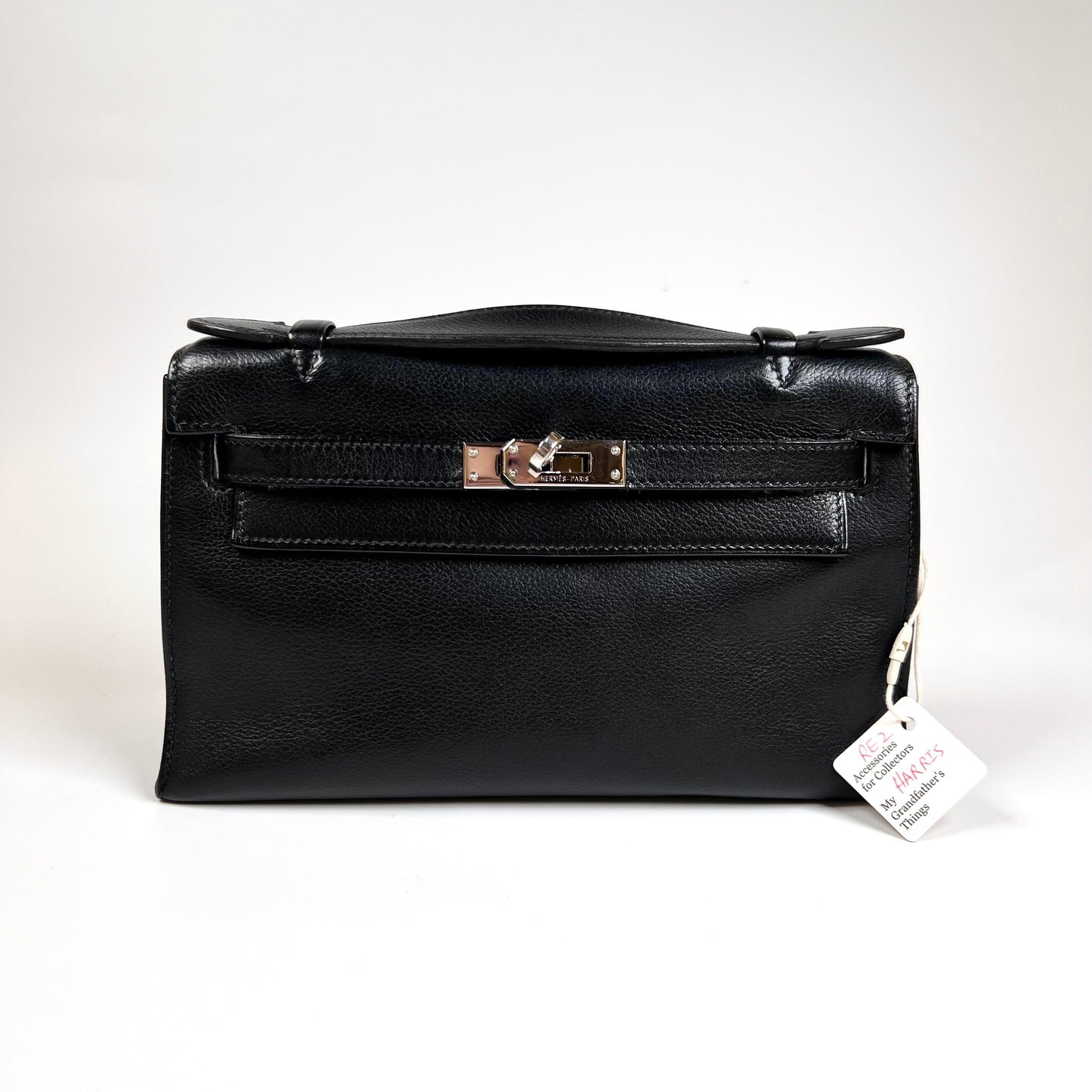 Harris, 2005 kelly pochette sellier black evergrain with stamp ⬜I SHW