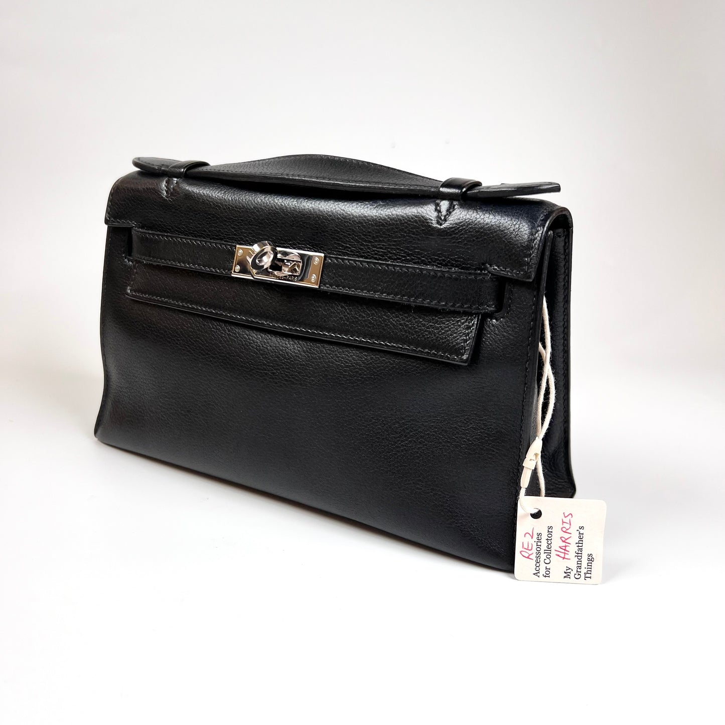 Harris, 2005 kelly pochette sellier black evergrain with stamp ⬜I SHW