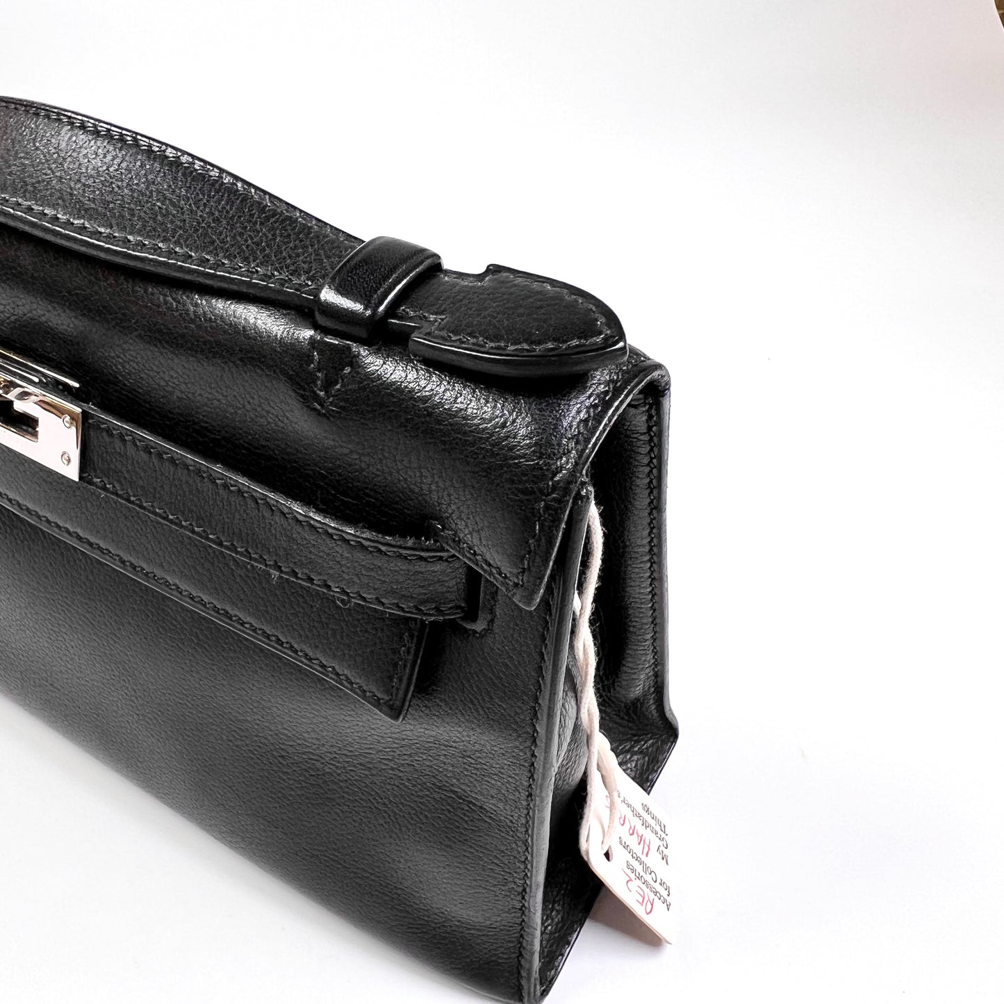 Harris, 2005 kelly pochette sellier black evergrain with stamp ⬜I SHW