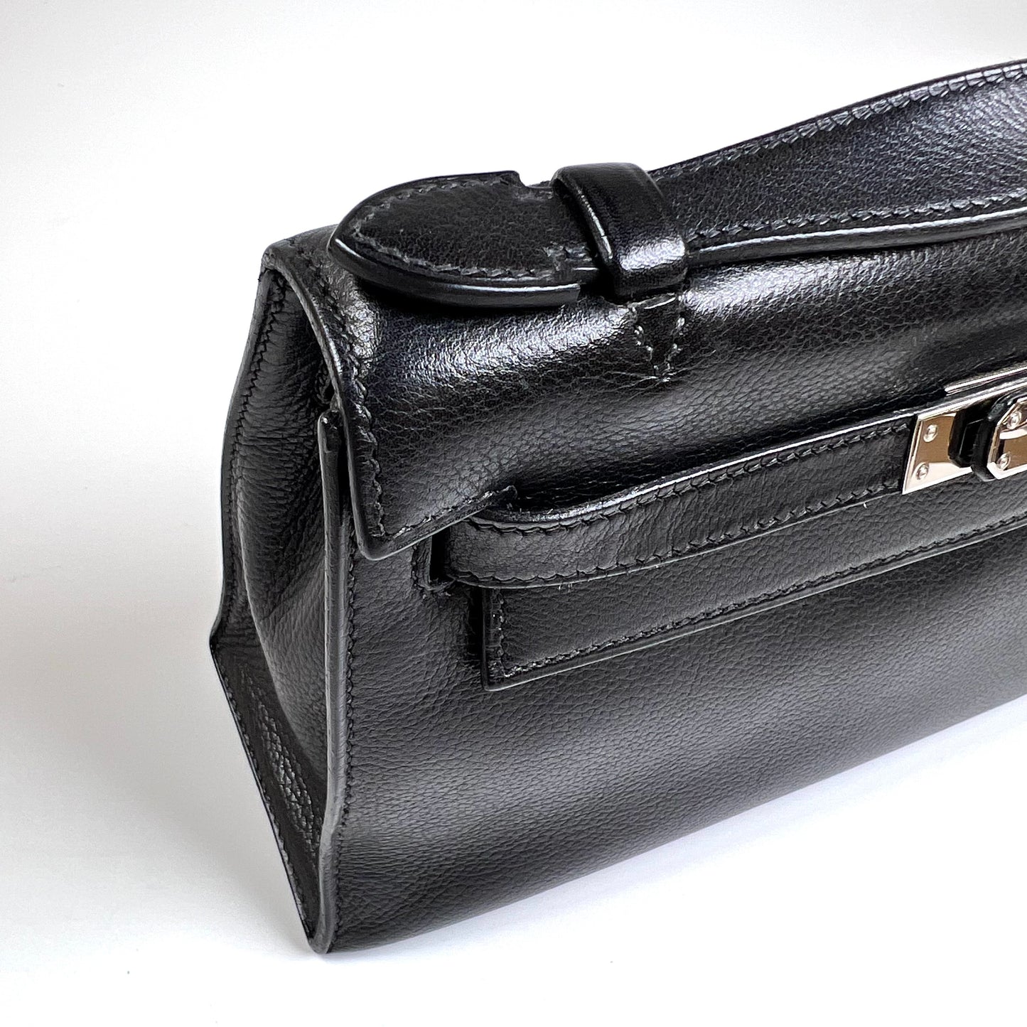 Harris, 2005 kelly pochette sellier black evergrain with stamp ⬜I SHW
