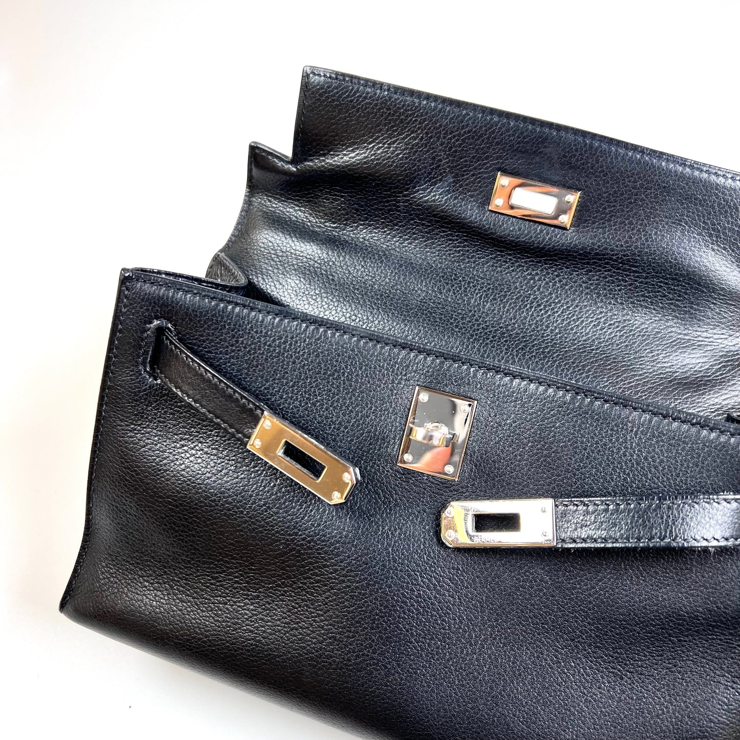 Harris, 2005 kelly pochette sellier black evergrain with stamp ⬜I SHW