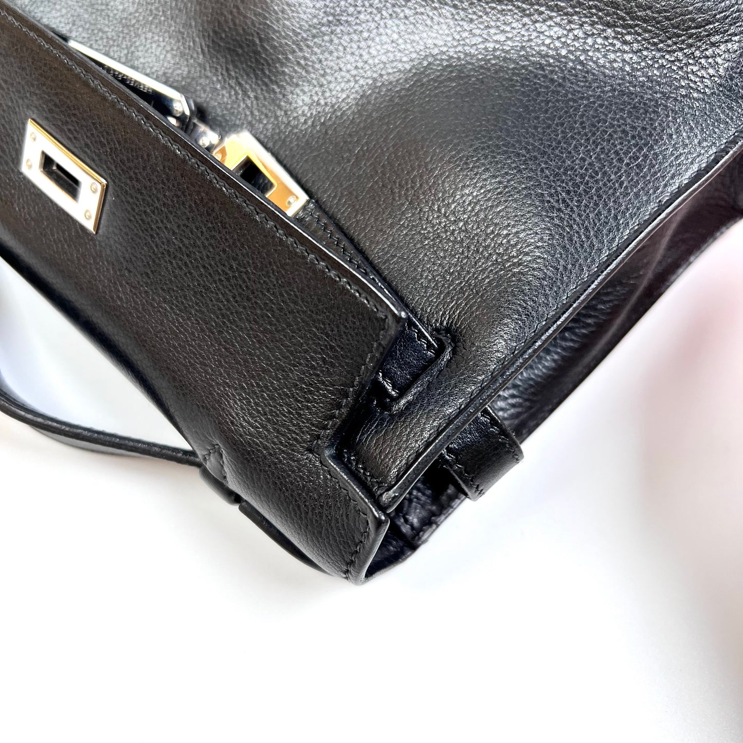 Harris, 2005 kelly pochette sellier black evergrain with stamp ⬜I SHW