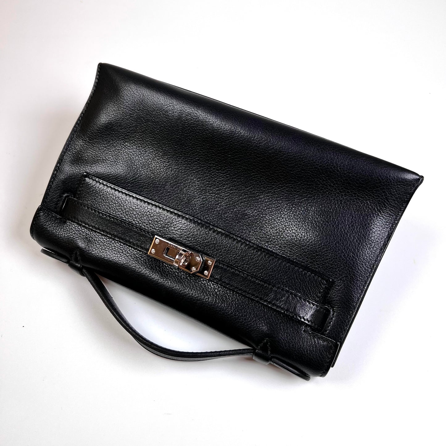 Harris, 2005 kelly pochette sellier black evergrain with stamp ⬜I SHW