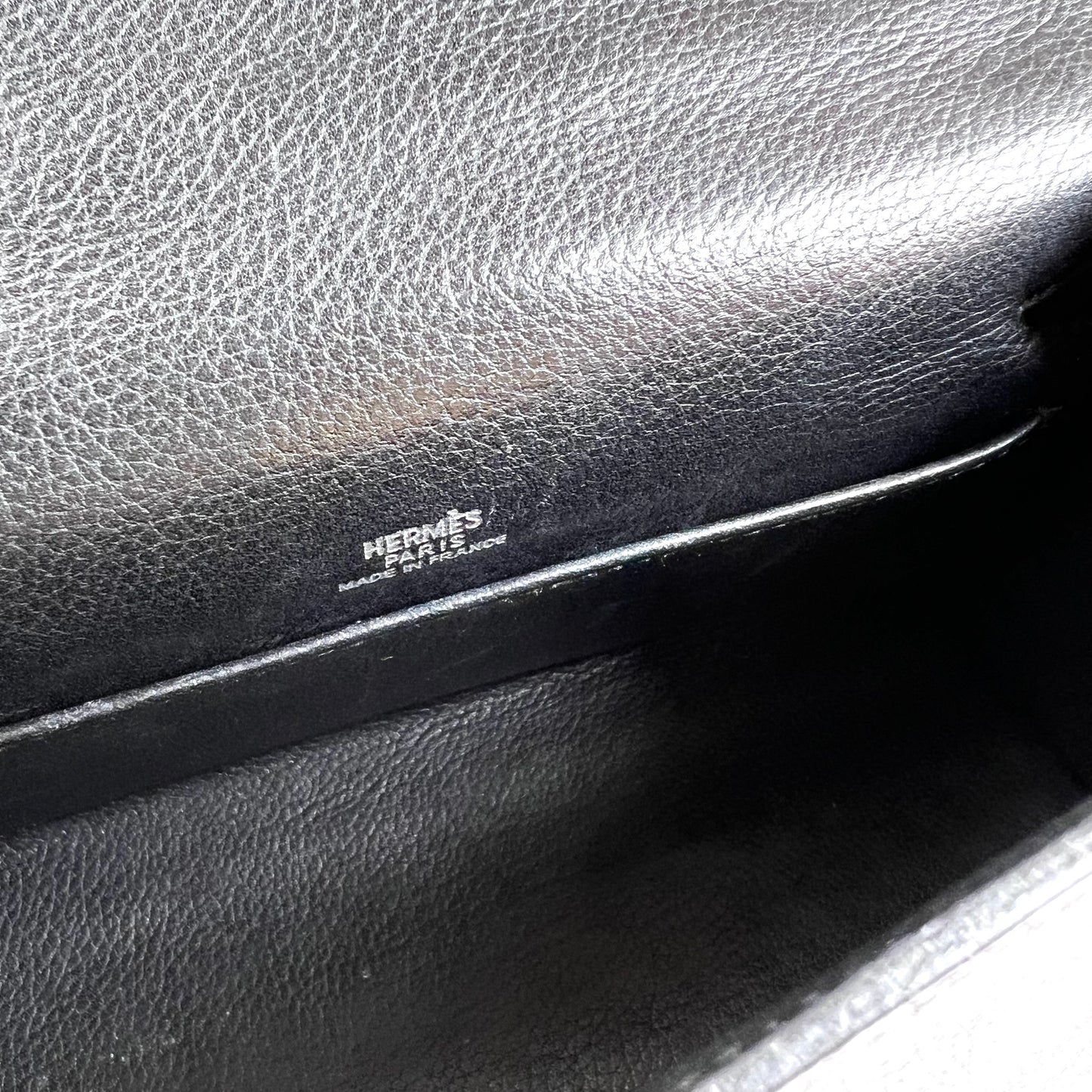 Harris, 2005 kelly pochette sellier black evergrain with stamp ⬜I SHW