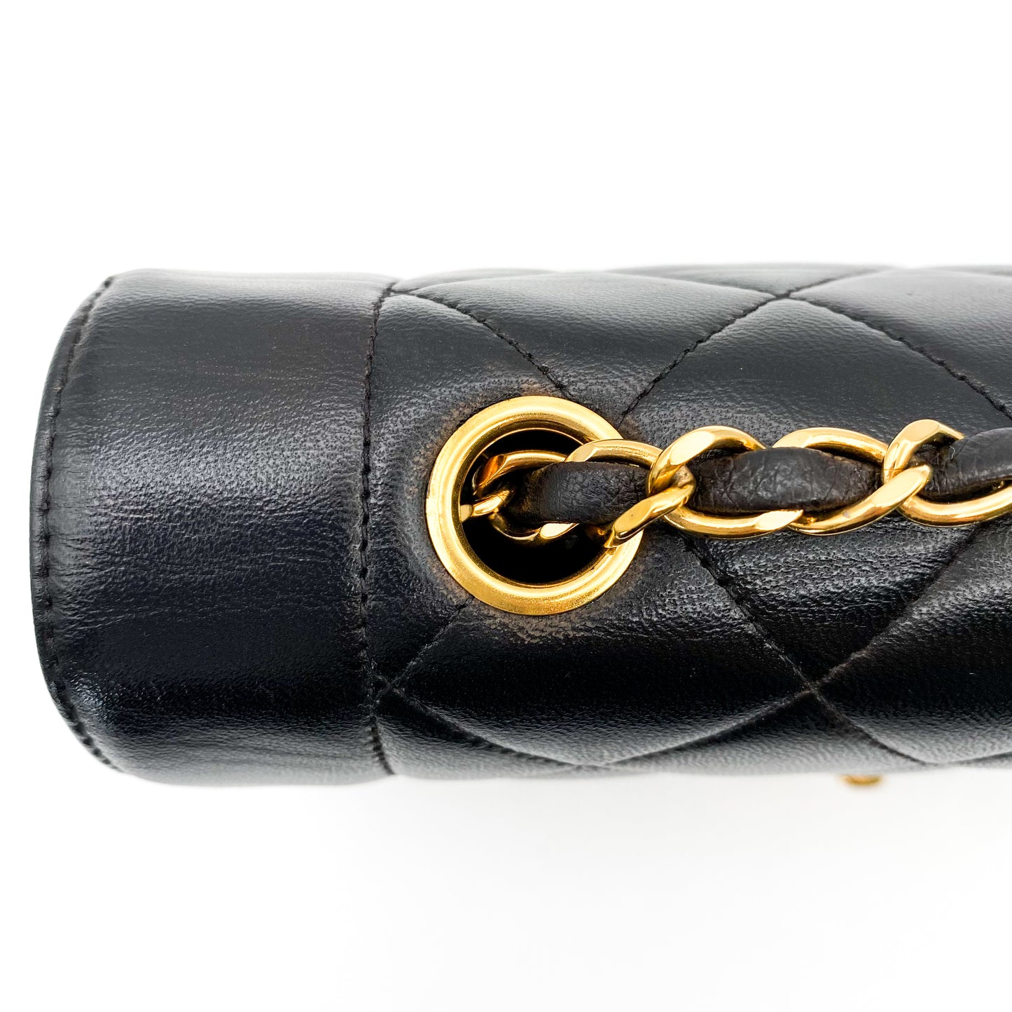 Theodoro, Vintage Authentic Chanel 2 series small black lambskin diana with seal and card