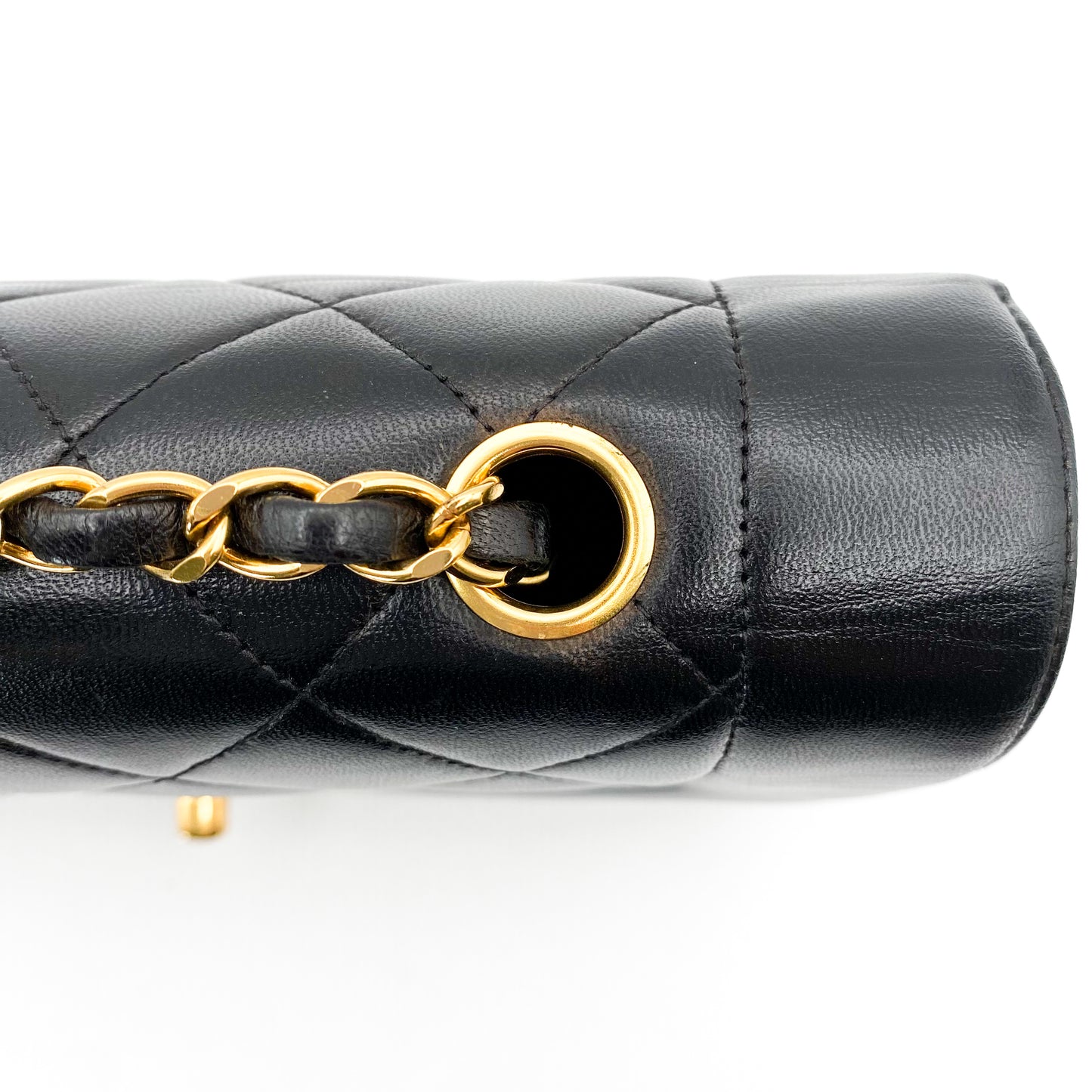 Theodoro, Vintage Authentic Chanel 2 series small black lambskin diana with seal and card