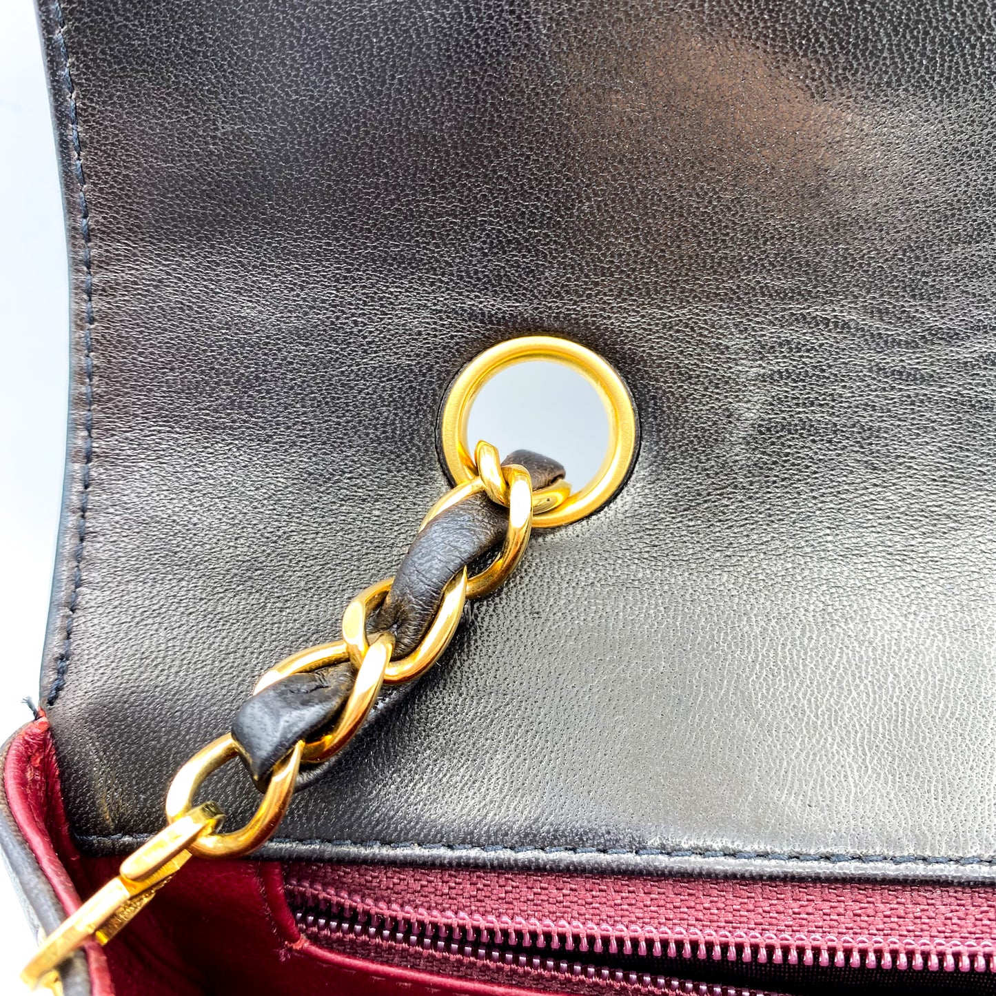 Theodoro, Vintage Authentic Chanel 2 series small black lambskin diana with seal and card