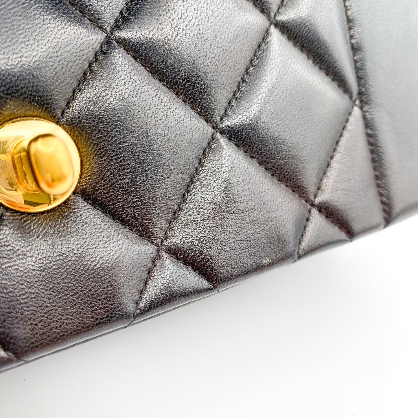 Theodoro, Vintage Authentic Chanel 2 series small black lambskin diana with seal and card