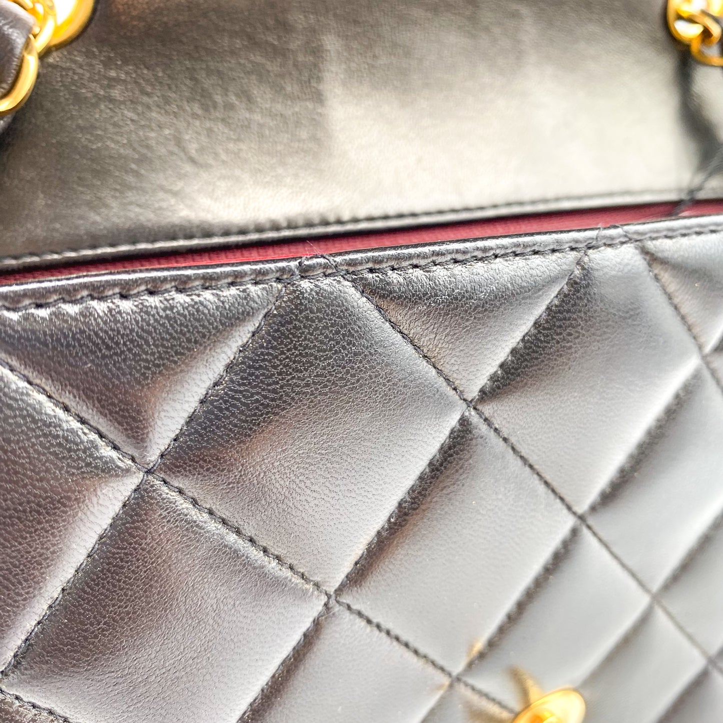 Theodoro, Vintage Authentic Chanel 2 series small black lambskin diana with seal and card