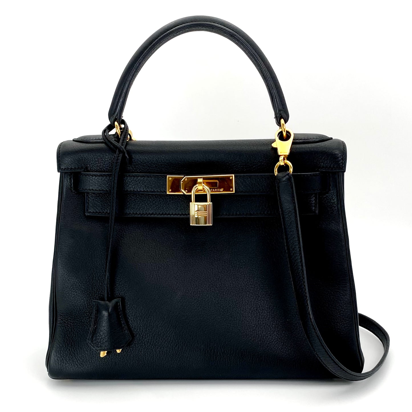 Wendell, 1998 K28 in black evercolor leather GHW retourne with stamp with strap, key, lock and clochette
