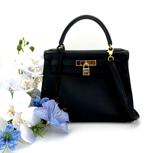 Wendell, 1998 K28 in black evercolor leather GHW retourne with stamp with strap, key, lock and clochette