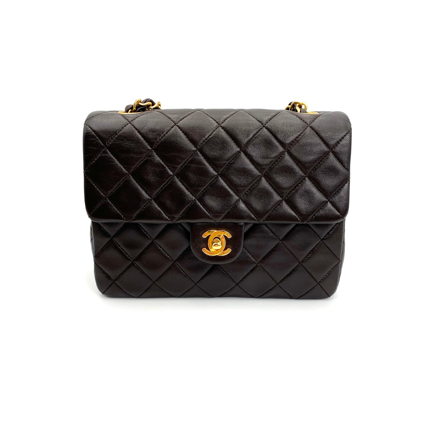 Wayman, 2 series 20cm dark chocolate brown lambskin mini with sticker and card