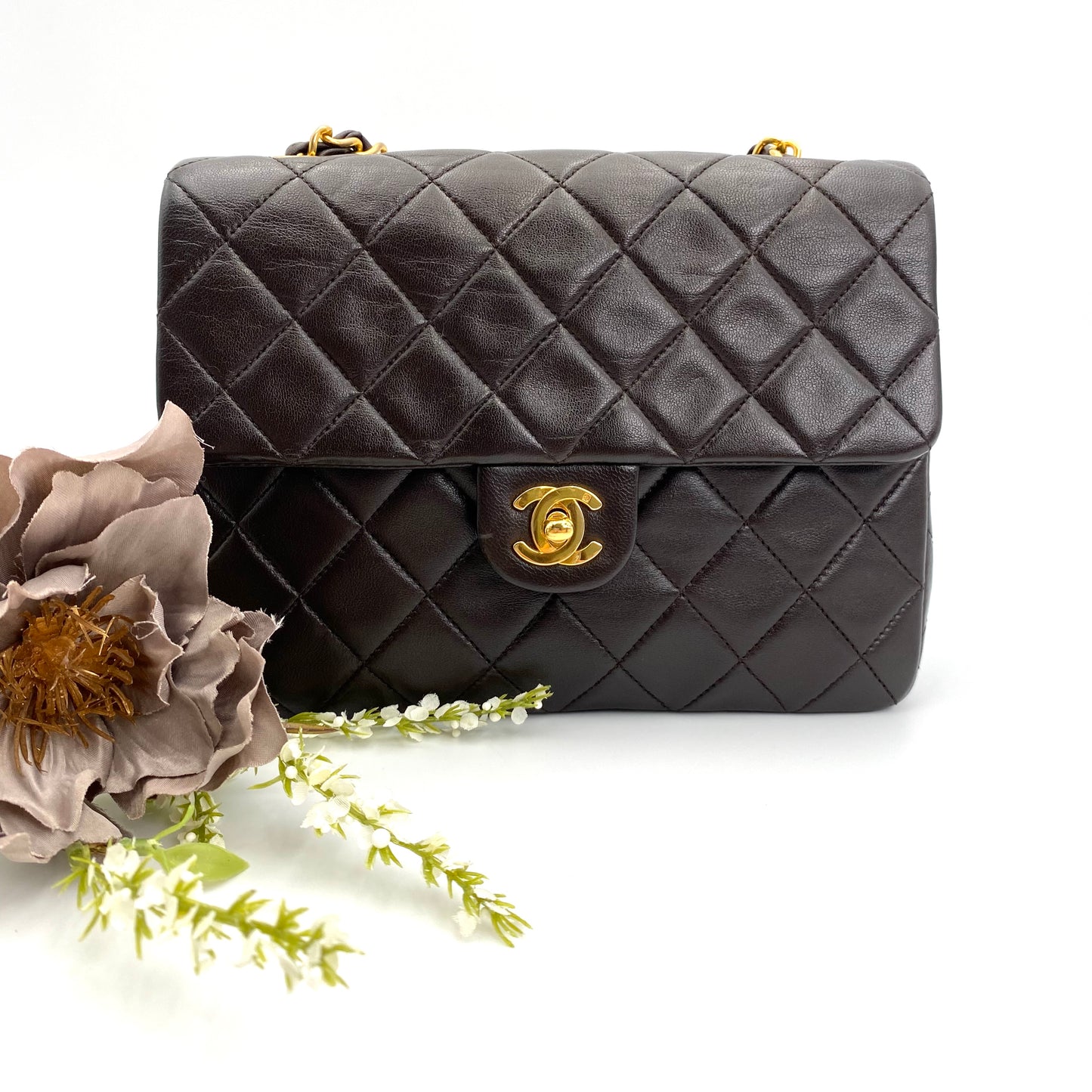 Wayman, 2 series 20cm dark chocolate brown lambskin mini with sticker and card
