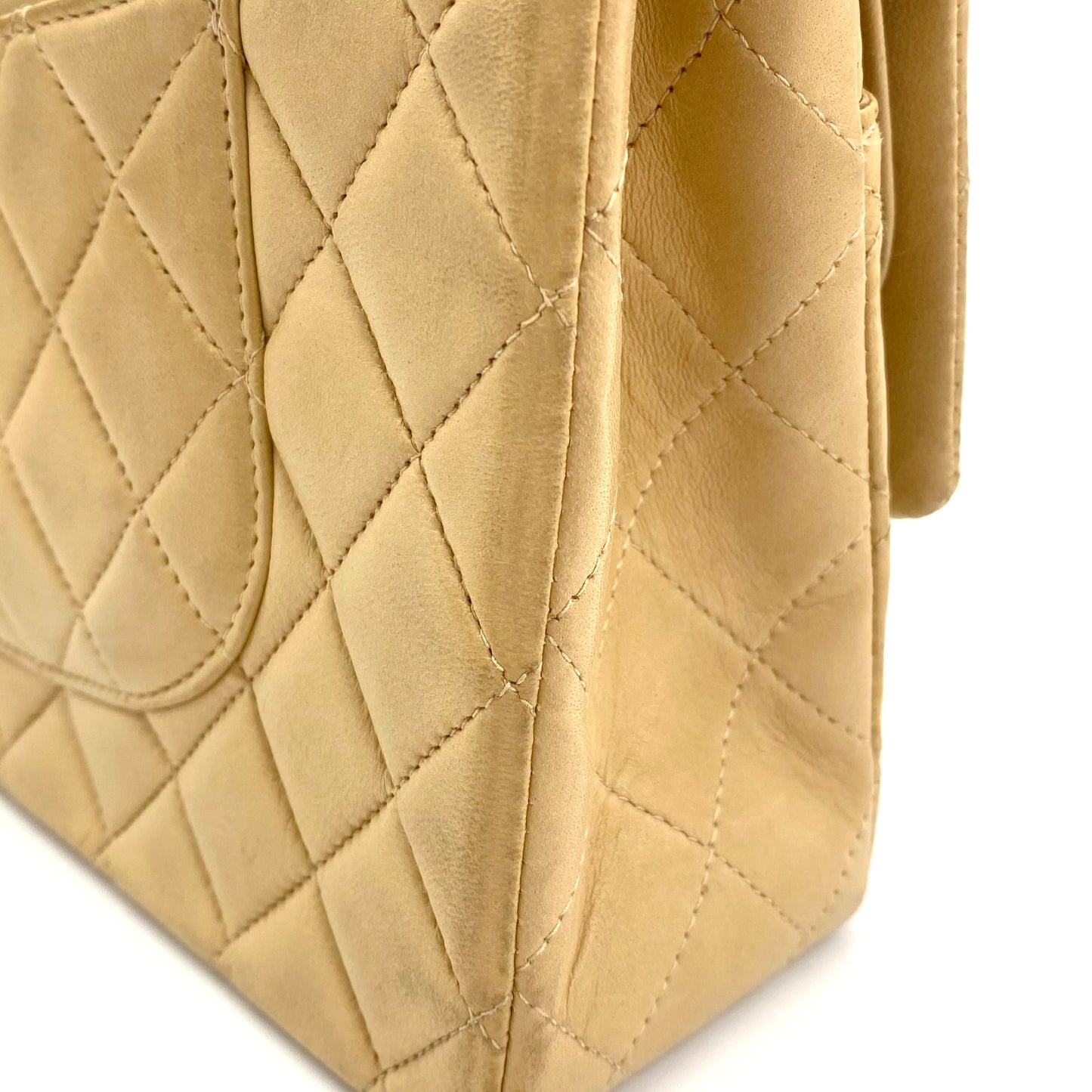 Winter, Vintage Authentic Chanel 6 series medium classic flap beige lambskin with seal and card