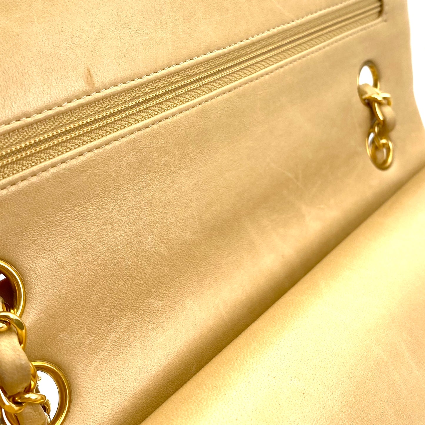 Winter, Vintage Authentic Chanel 6 series medium classic flap beige lambskin with seal and card