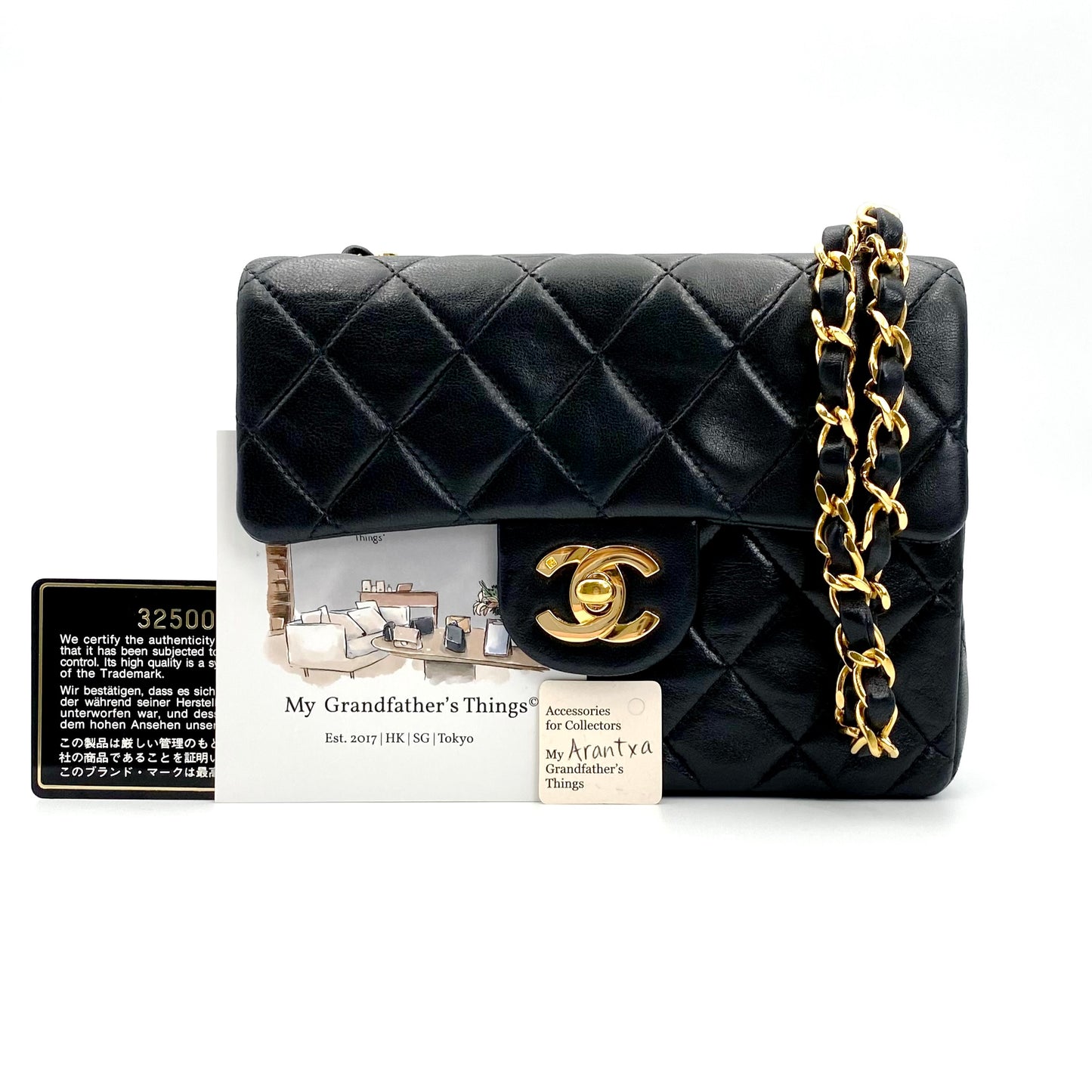 Arantxa, Vintage Chanel 3 series Small Chain Black Lambskin Square With Seal And Card