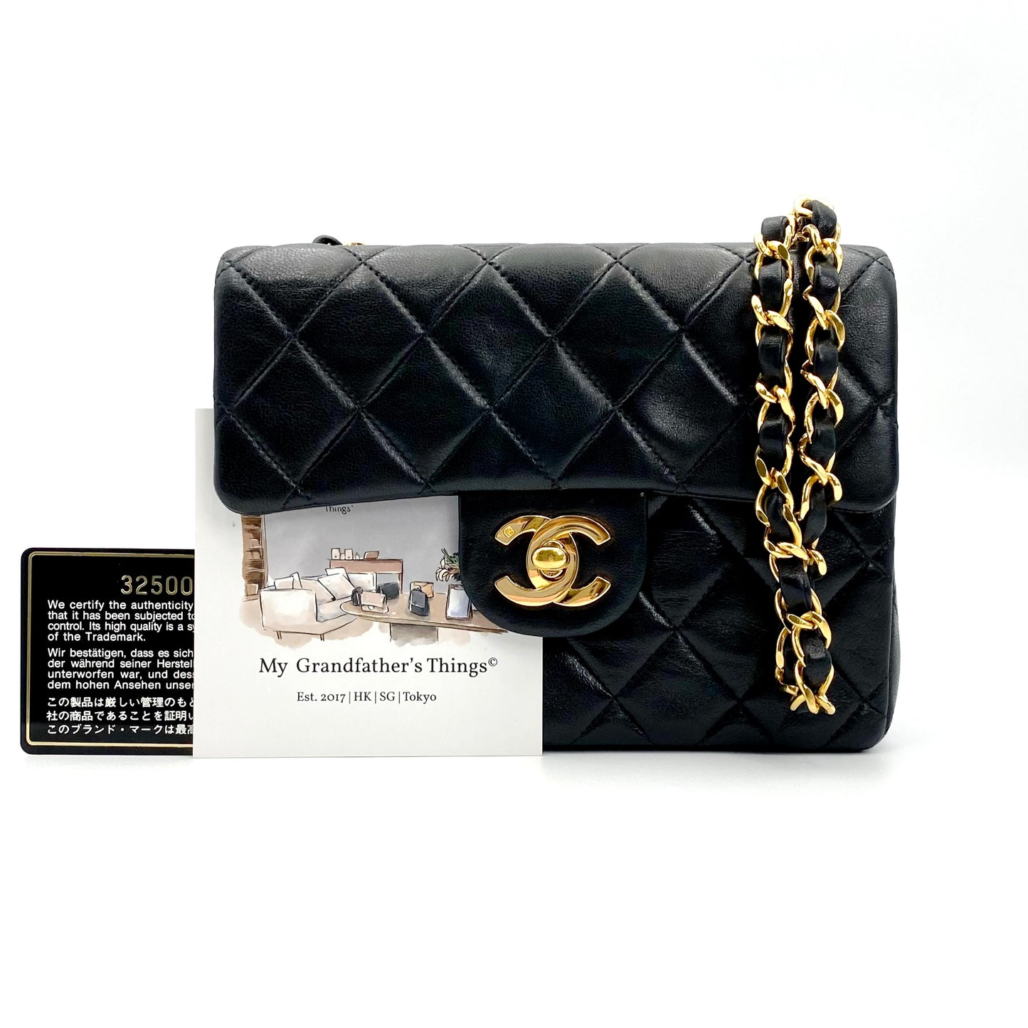 Arantxa, Vintage Chanel 3 series Small Chain Black Lambskin Square With Seal And Card