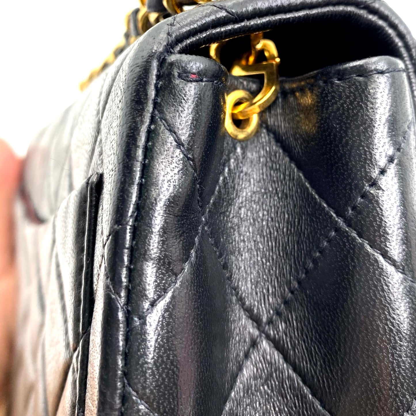 Arantxa, Vintage Chanel 3 series Small Chain Black Lambskin Square With Seal And Card