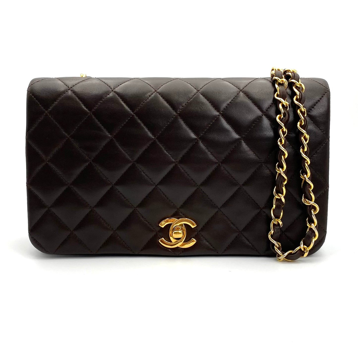 Bijou, Vintage Chanel 1 series Full Flap Chain Brown Lambskin with card and seal
