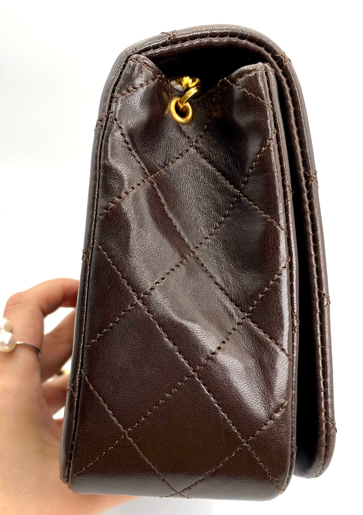 Bijou, Vintage Chanel 1 series Full Flap Chain Brown Lambskin with card and seal
