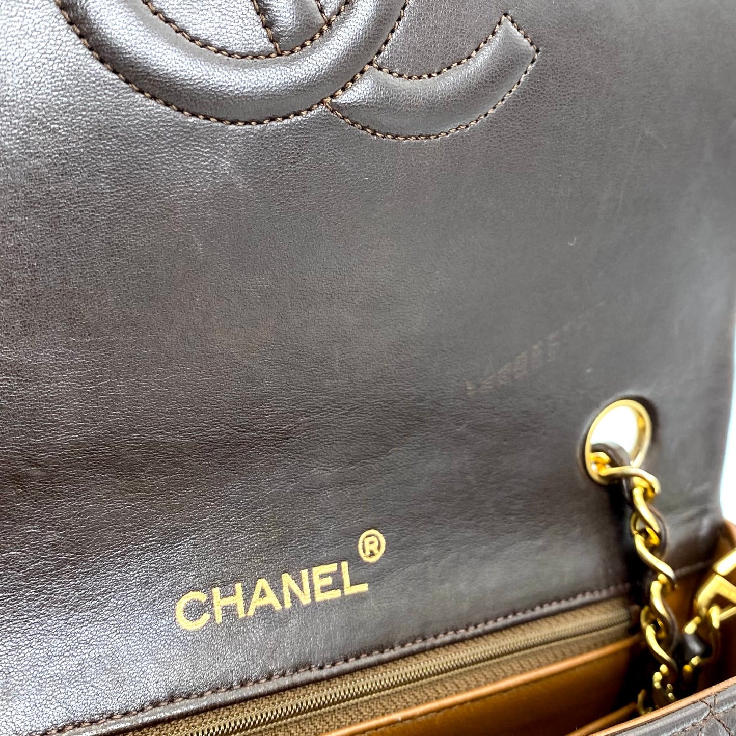 Bijou, Vintage Chanel 1 series Full Flap Chain Brown Lambskin with card and seal