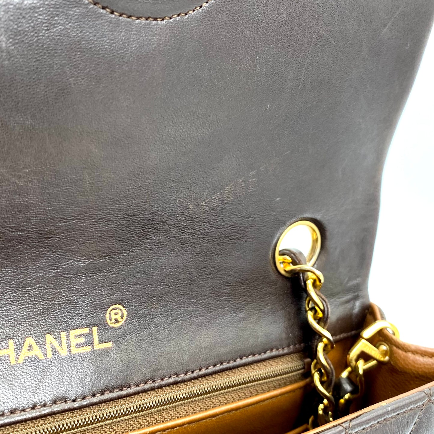 Bijou, Vintage Chanel 1 series Full Flap Chain Brown Lambskin with card and seal