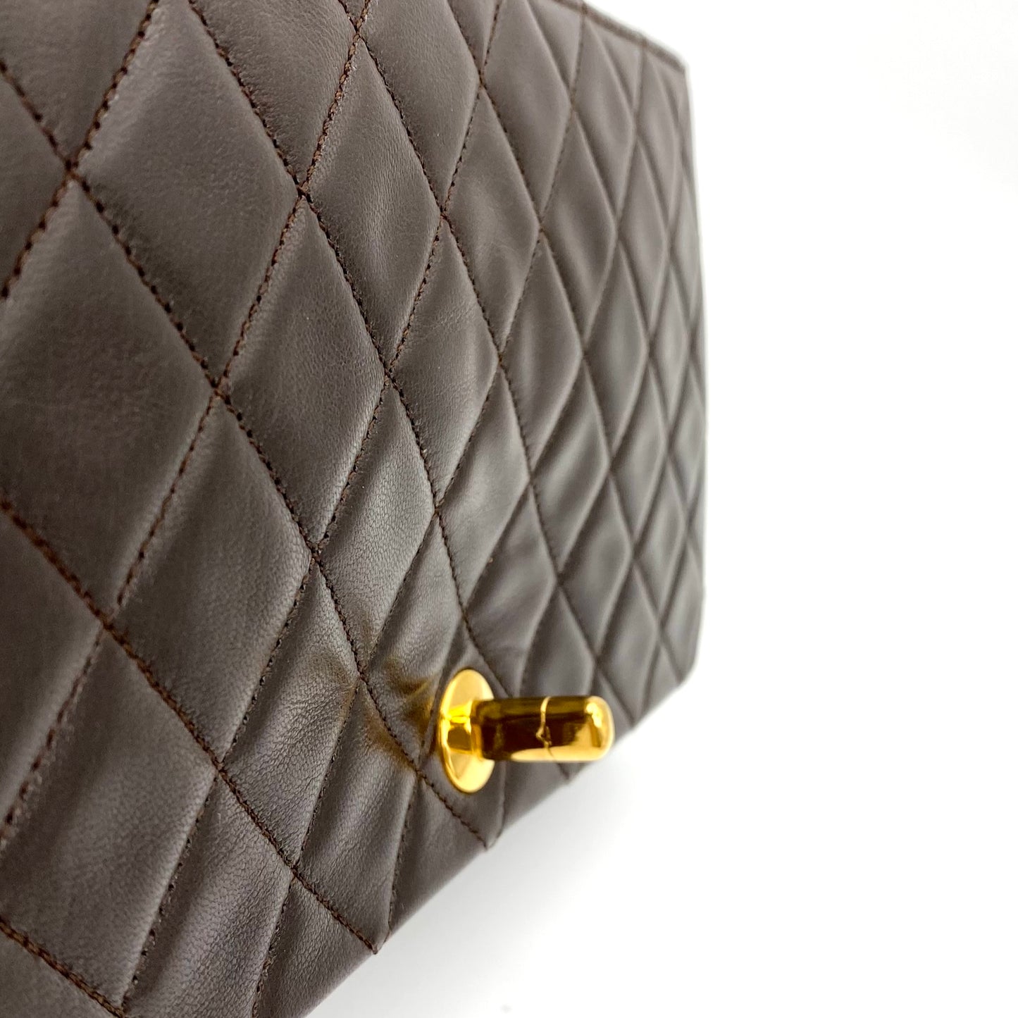 Bijou, Vintage Chanel 1 series Full Flap Chain Brown Lambskin with card and seal