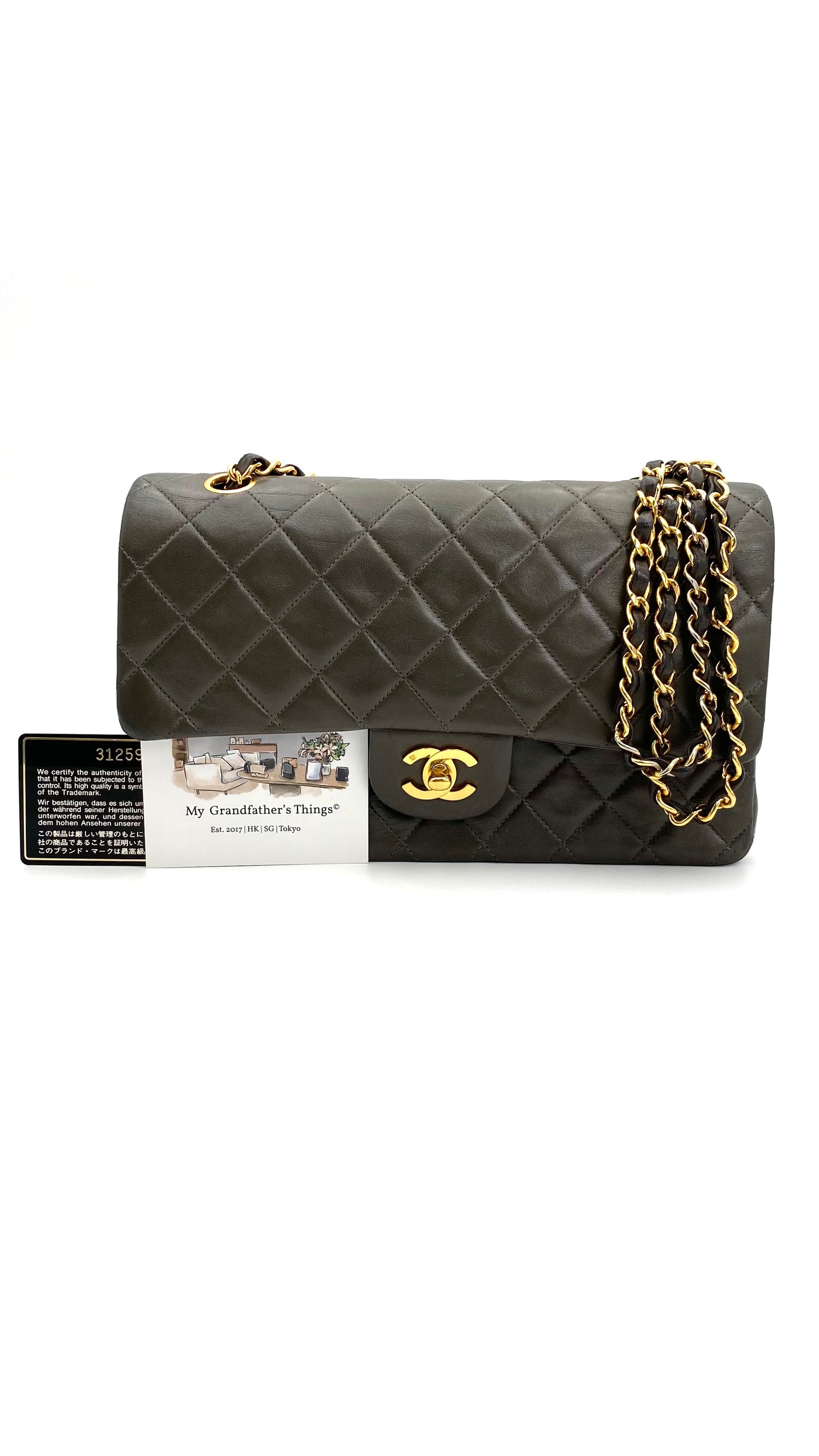 Salem, Vintage Authentic Chanel 3 series medium classic flap gray classic flap with seal and card