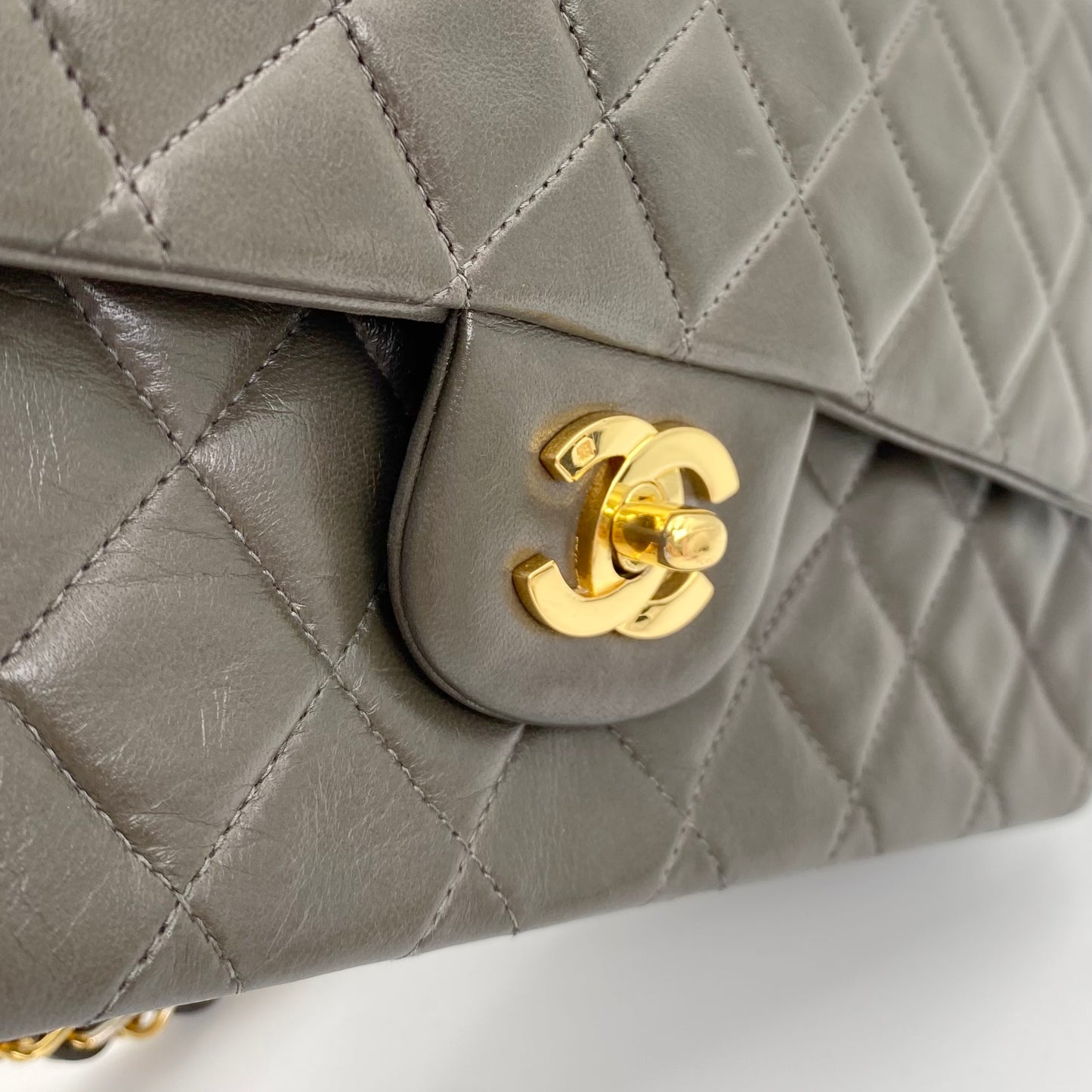 Salem, Vintage Authentic Chanel 3 series medium classic flap gray classic flap with seal and card