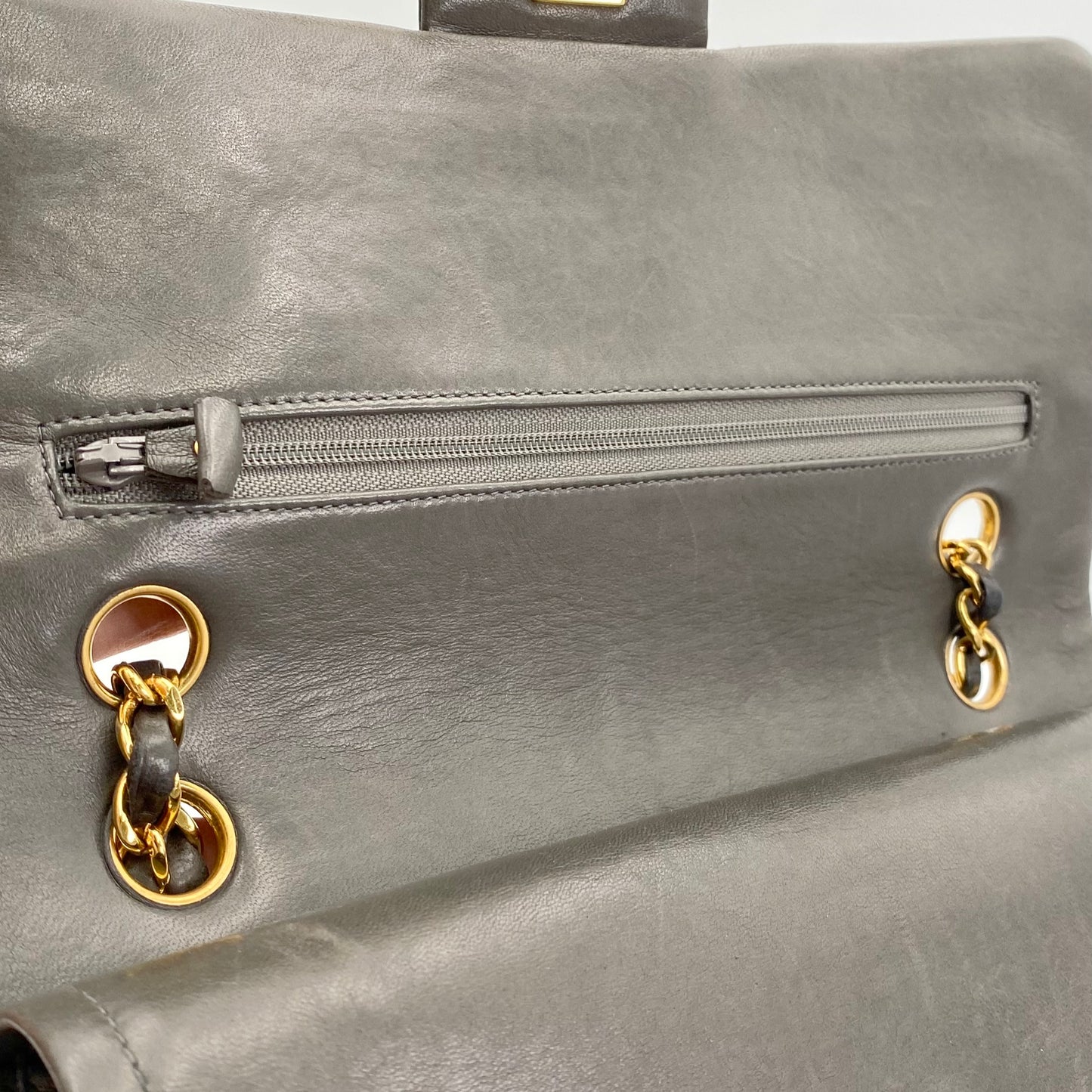 Salem, Vintage Authentic Chanel 3 series medium classic flap gray classic flap with seal and card