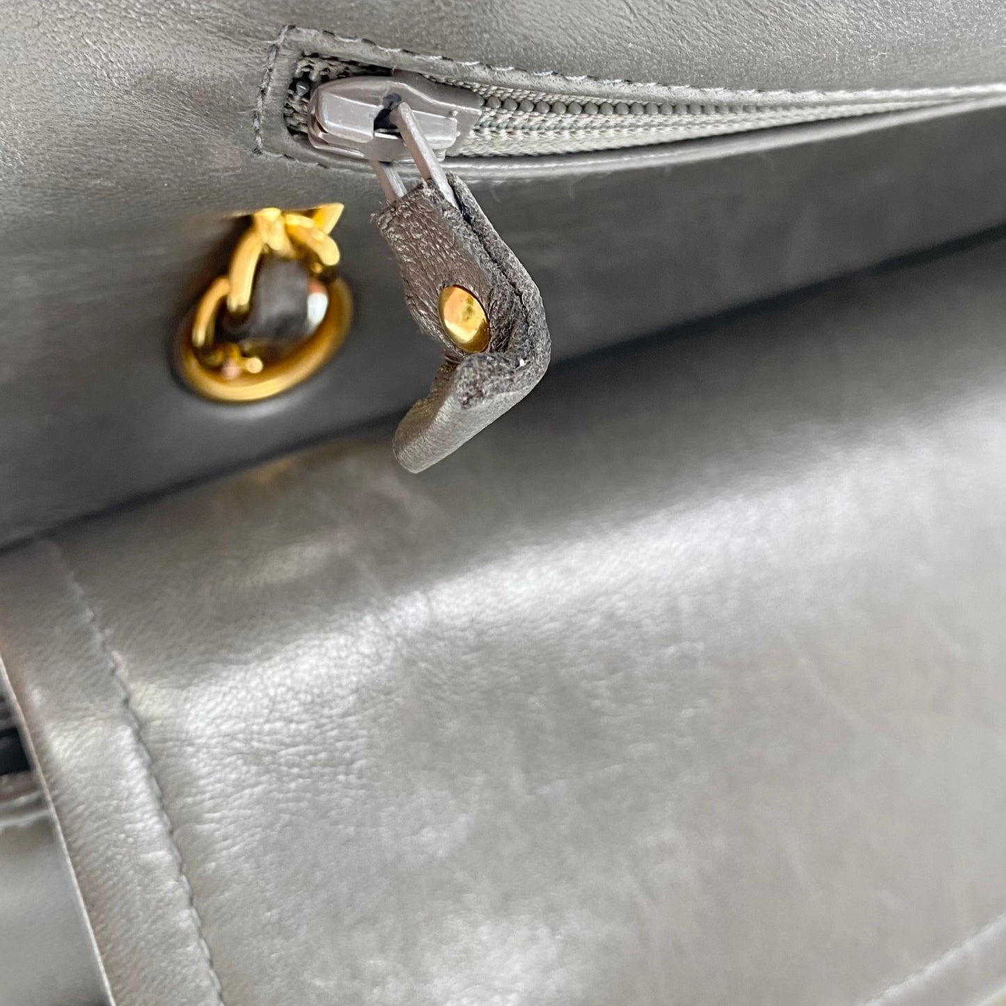 Salem, Vintage Authentic Chanel 3 series medium classic flap gray classic flap with seal and card