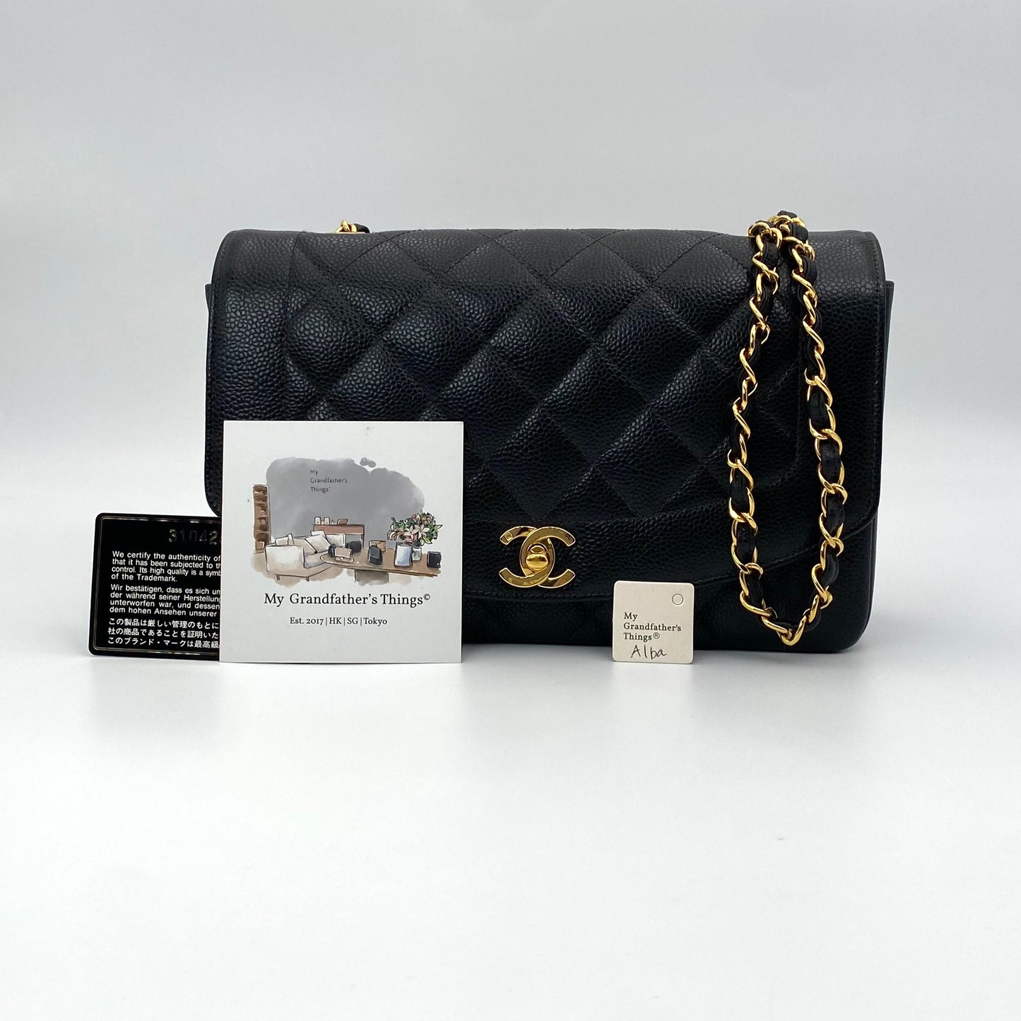 Alba, 3 series medium Diana black caviar with seal and card