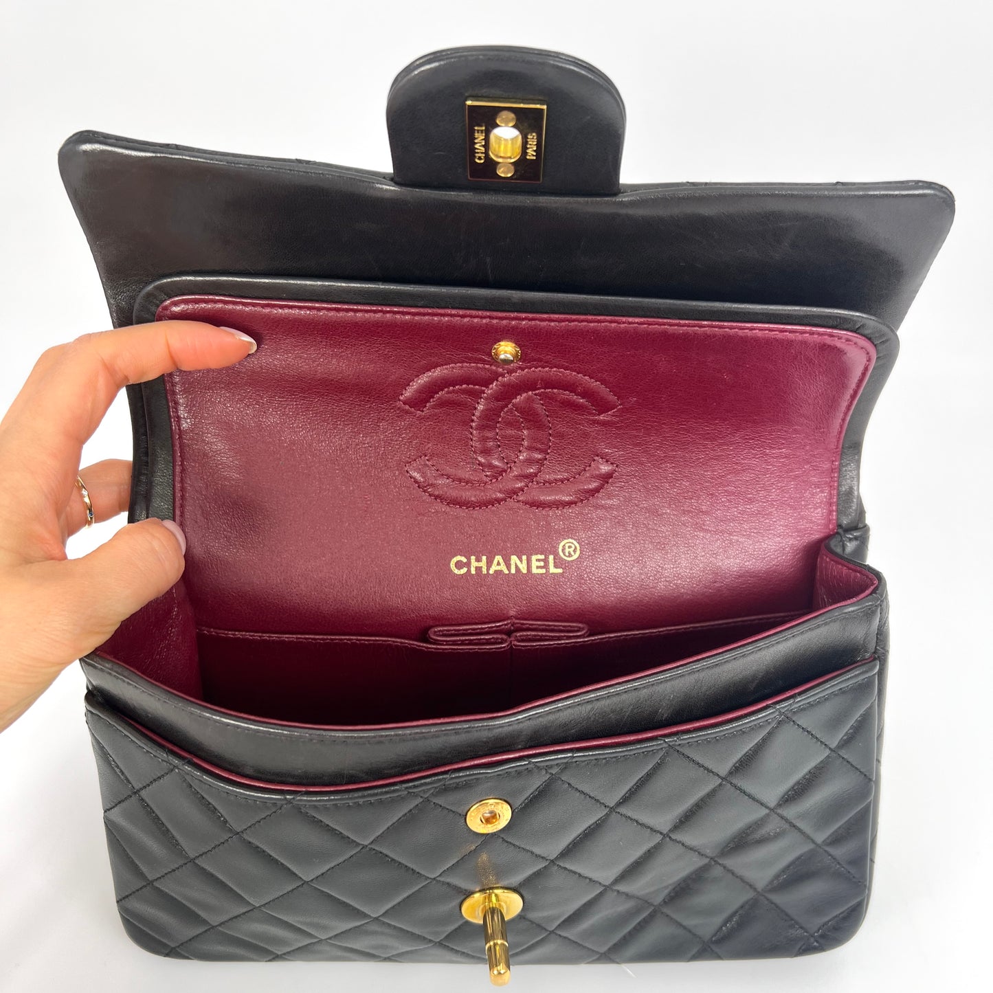 Hercules, 3 Series Small Classic Flap Black Lambskin with seal and card