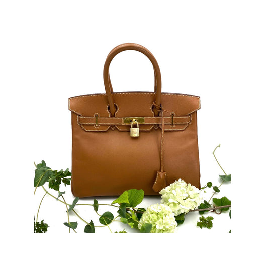 Martha, Vintage Authentic Hermes 🟥G 2003 birkin 30 gold courchevel leather with chain, clochette, and key