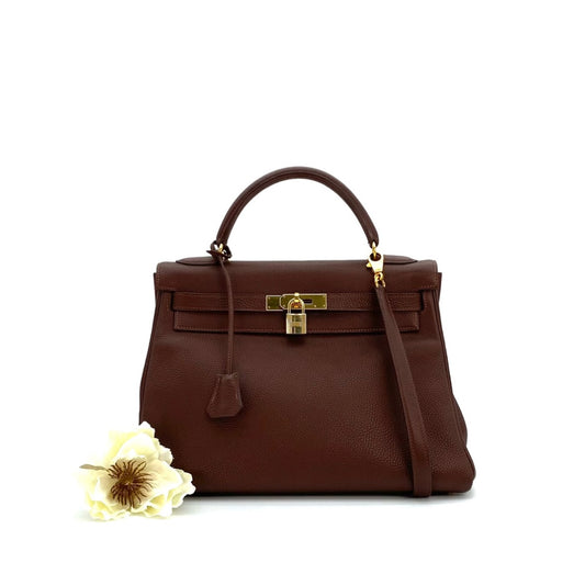 James, 2000 Kelly 32 Retourne Marron Fonce Togo Gold Hardware with stamp □D 2000