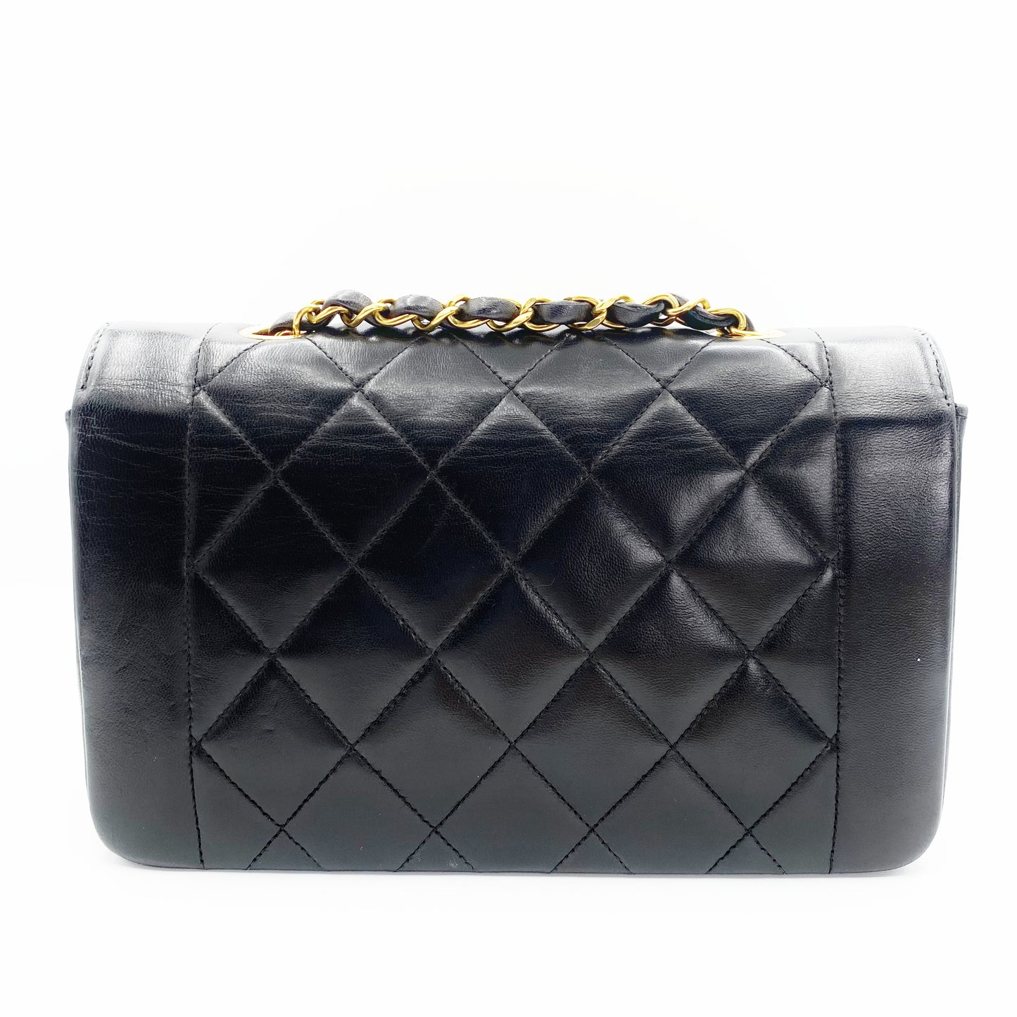 Paul Sr, Vintage Authentic Chanel 2 series small black lambskin diana with seal and card